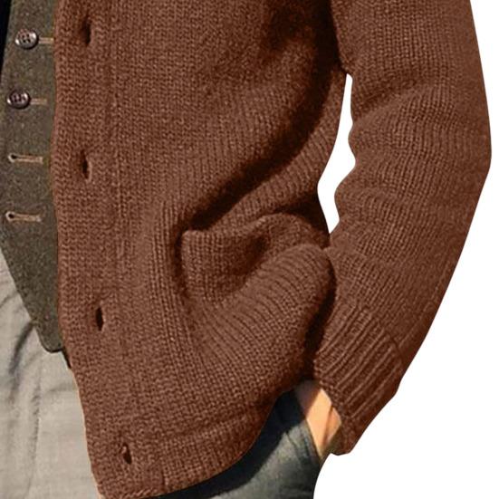 Lapela Manga Longa Bolsos Punhos Canelados Cardigã Suéter Espesso Masculino Outono Inverno