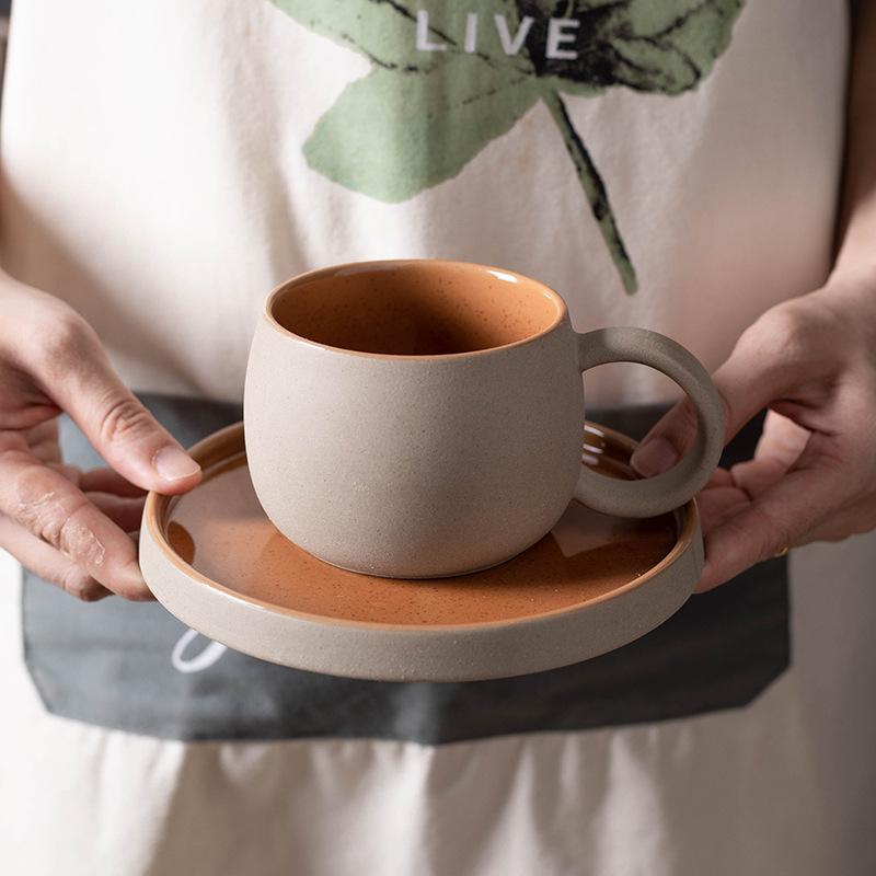Chaozhou Coffee Cups and Saucers, Retro Stoneware, Middle Eastern Creative Personality, Simple Latte Art, Ceramics, Sand and Small Frosting
