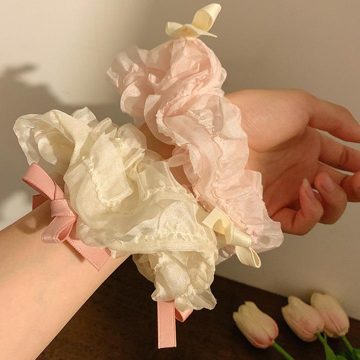 1pcs Cream Pink Bow Tie Scrunchie Fashion Women Mini Bowknot Ponytail Holder Hair Ropes Hair Accessories