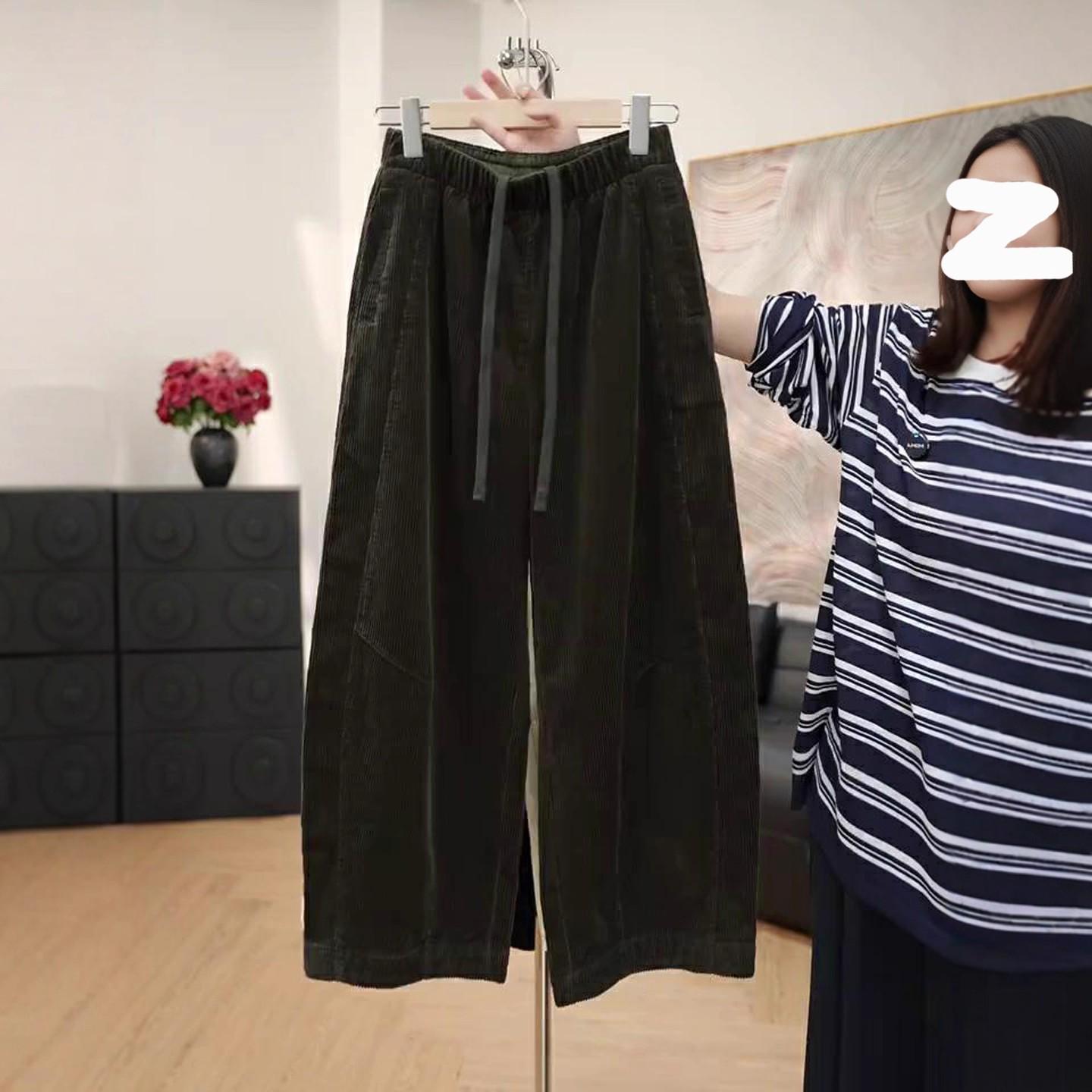 

Women s Retro Wide-Leg Corduroy High-Waist Pants - Army Green, Autumn/Winter 2025 Slimming Loose Fit XL (29) recommended weight 115-125 jin армия зеленый