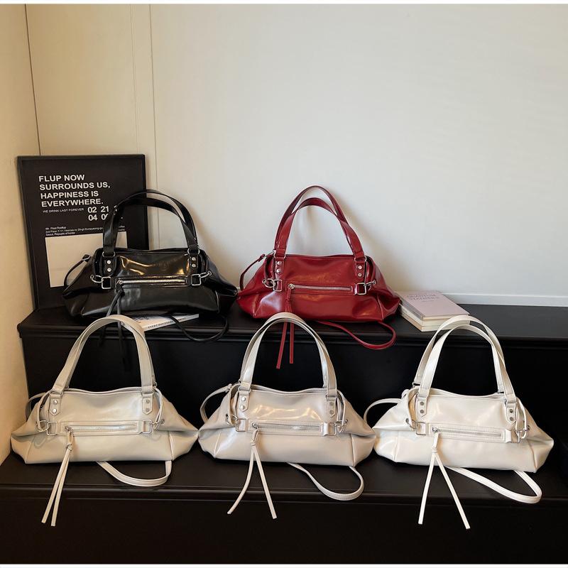 Y2k Style Shoulder Bag Large Capacity Soft Leather Motorcycle Bag With Zipper Pocket Trend Crossbody Bag Women Commuter Handbag