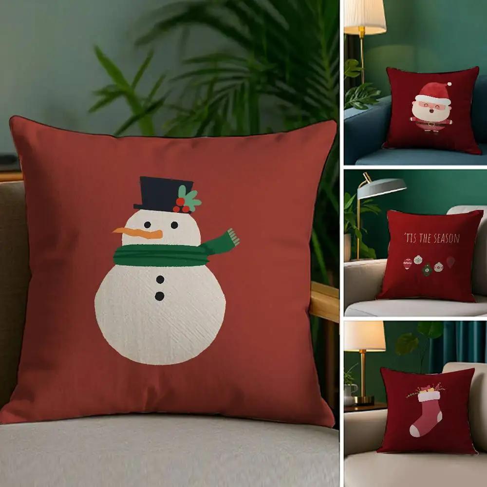 Christmas Red Santa Snowman Pillow Case Sofa Living Room Bedroom Double-Sided Printing Square Cushion Nap Time Cushion Cover