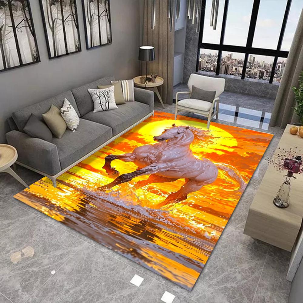 Golden Horse Printing Large Area Rug Non-Slip Wear-resistant Carpet for Living Room Bedroom Soft Floor Mat Home Decor Fashion