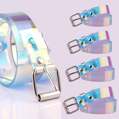 Fashion Transparent Women Belt Laser Holographic Clear Pin Buckle Wide Waist Bands Waistband Invisible Punk Waist Belt