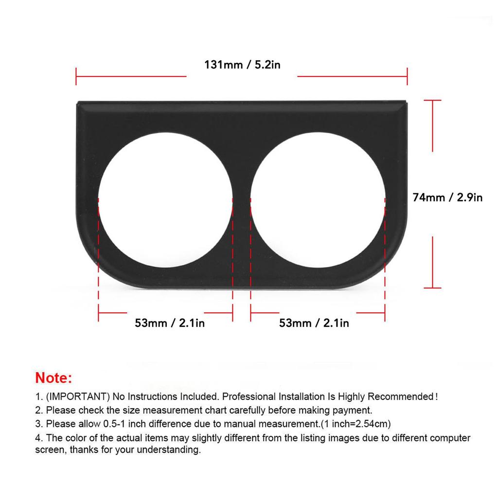 2 Hole Gauge Panel, 2" Easy Installation, Secure Dash Gauge Pods for Vehicles (Black)