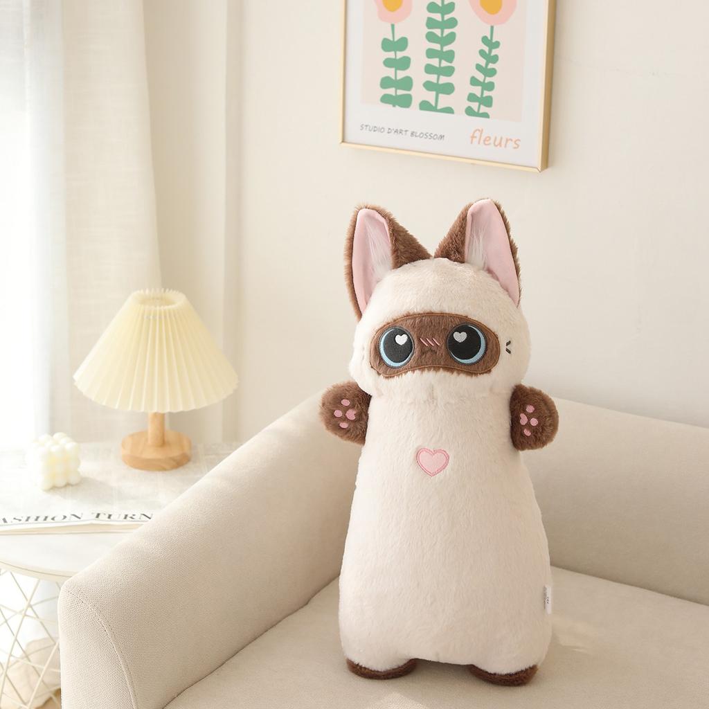 Kawaii Animal Long Standing Doll Stuffed Fluffy Siamese Cat Blue Orange Cats Snotty Pig Sleeping Body Support Pillow Gift
