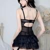 Mesh Lingerie Uniform Dress Nightgown Lace Corset Skirt Lace Camisole Briefs Set  Home