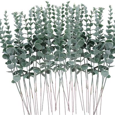 8 Τεμάχια Τεχνητά Φύλλα Ευκαλύπτου Πράσινοι Βλαστοί με Πάχνη για Βάζο Διακόσμηση Σπιτιού Πάρτι Γάμου Εξωτερική DIY Λουλουδένια Τοίχος Στεφάνι