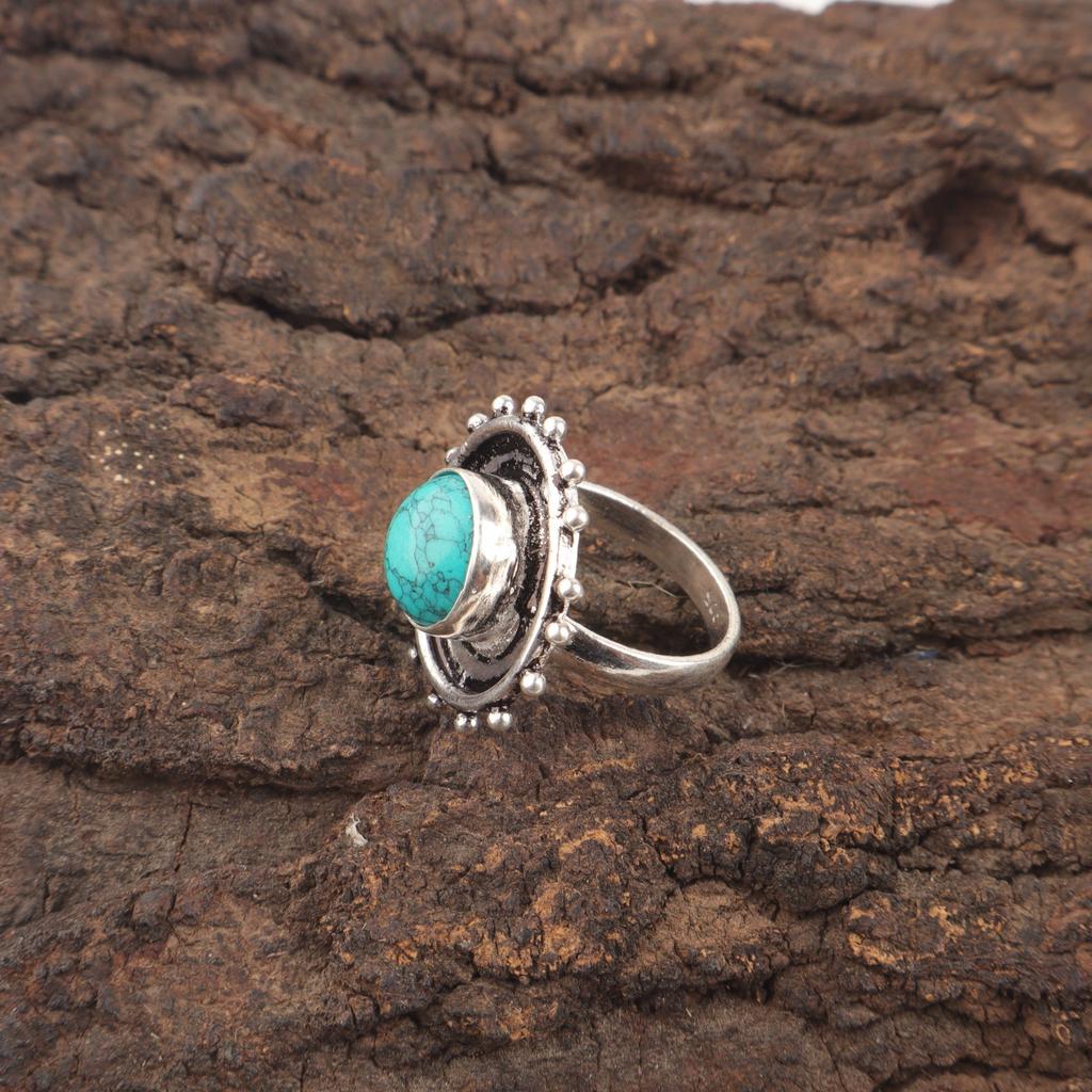 Natural Blue Copper Turquoise 925 Sterling Silver New Cocktail Boho Ring Jewelry RR-49-34