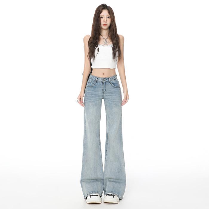 Low waist micro-flared jeans women's autumn and winter new light blue pants black cow flared pants medium pants