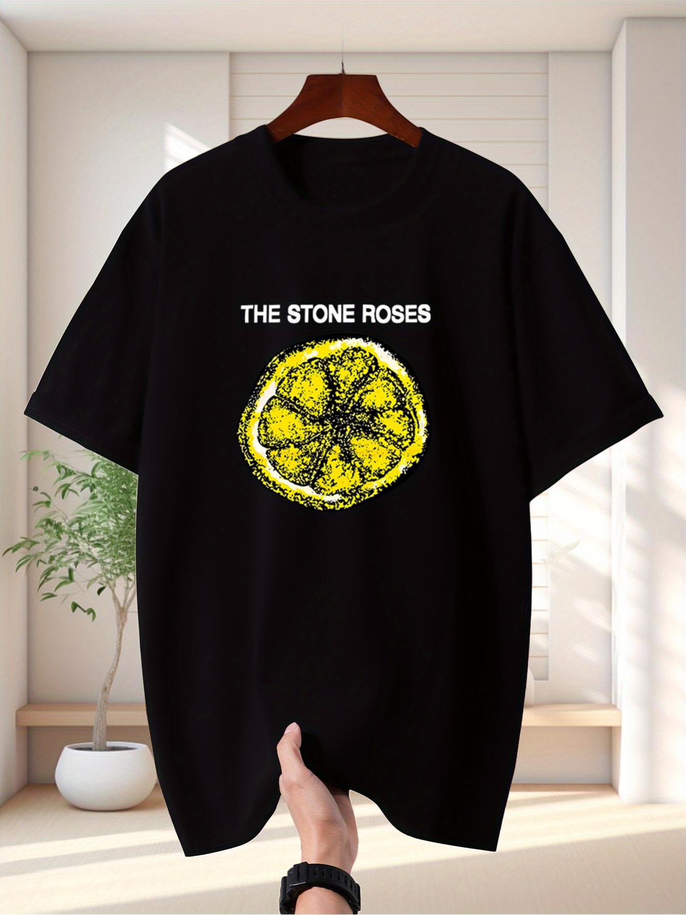 

Футболка с логотипом группы Stone Roses и долькой лимона - Унисекс, повседневная, с коротким рукавом, с культовым принтом логотипа S