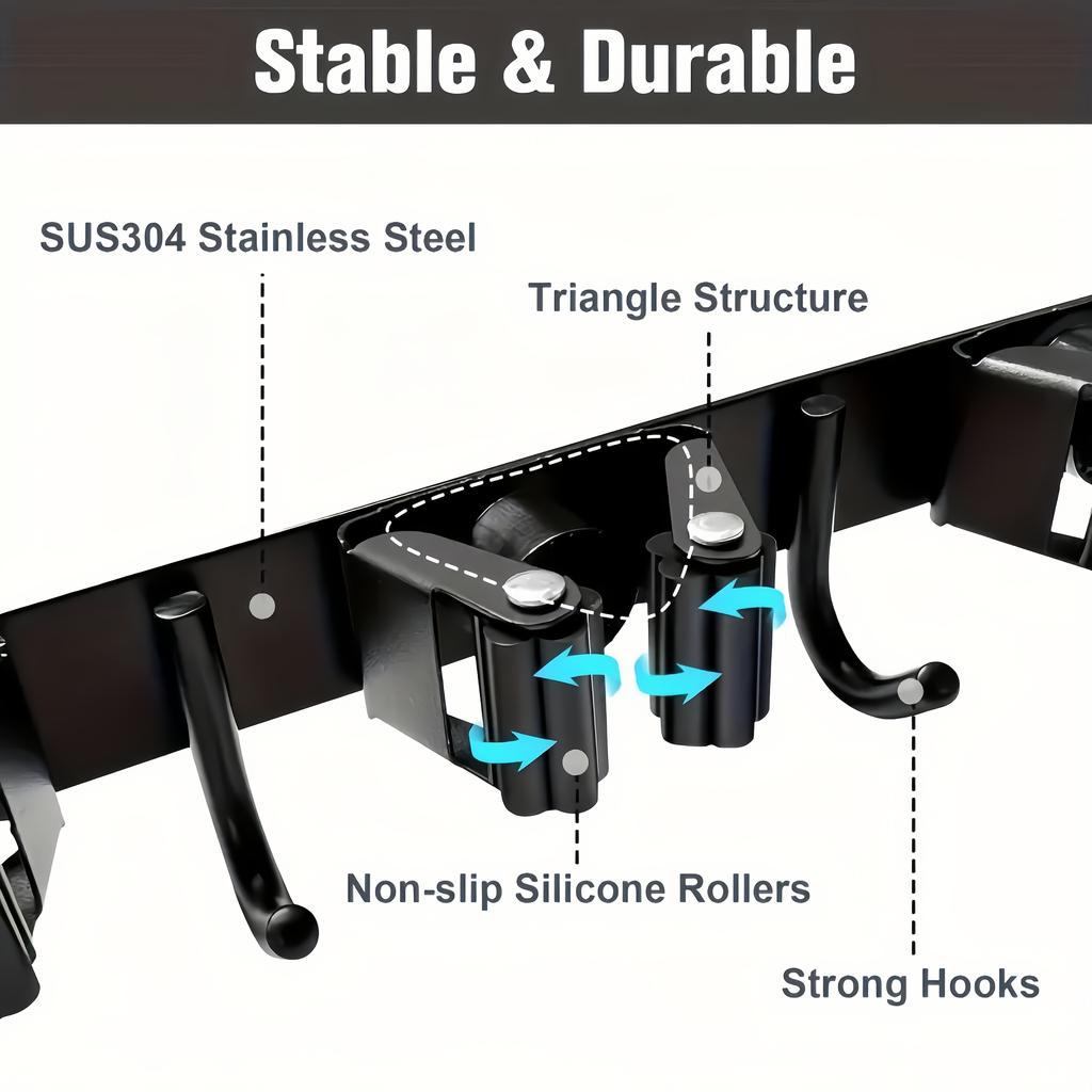 Stainless Steel Wall-Mounted Garden Tool Organizer Rack – Multi-Tool Holder with Hooks – Space-Saving Storage for Home, Kitchen, or Garage