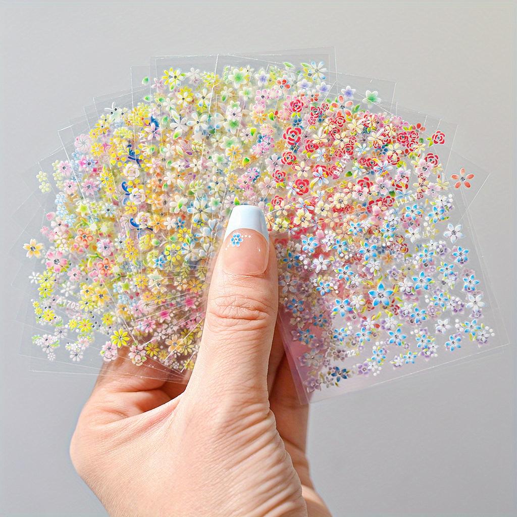 24pcs Flower With Nail Stickers Set 3D Nail Art Stickers Self-Adhesive Assorted Patterns Blossom Manicure Decoration