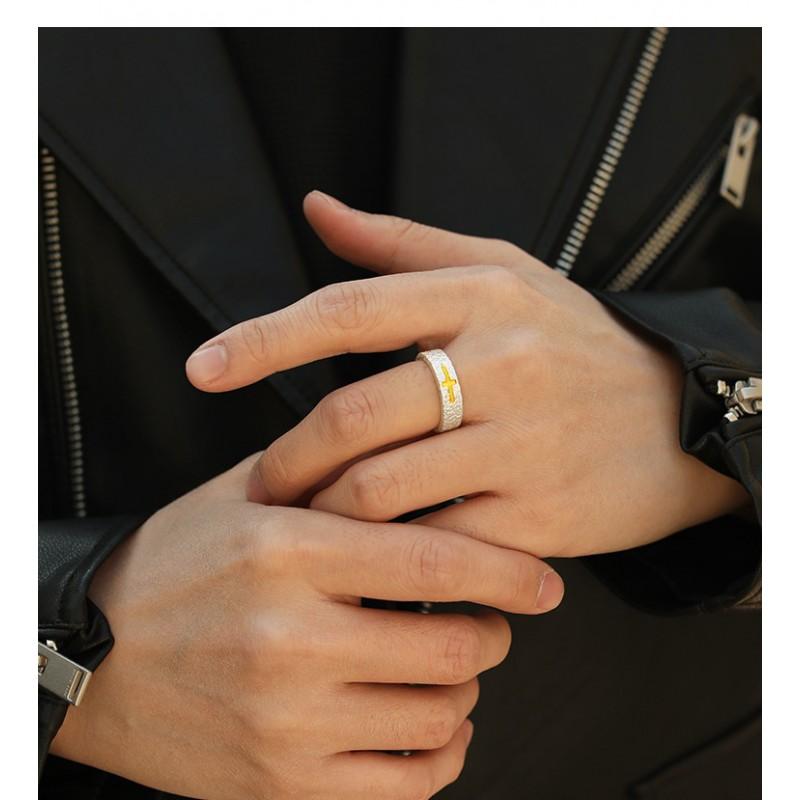 Adjustable Open Finger Ring With Cross Motif Vintage Boho Style Unisex Copper Jewelry Men Women