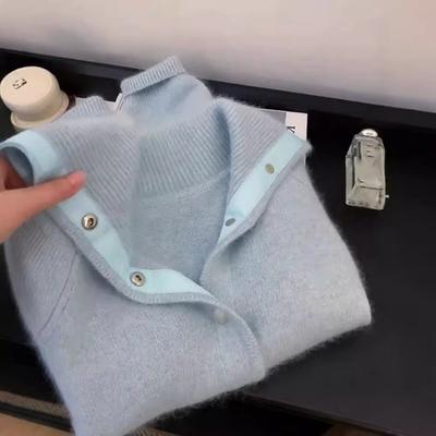 Herbst und Winter neue Kollektion Milch huhu sanft weich wachsartig blau Mohair Pullover Strickjacke Jacke