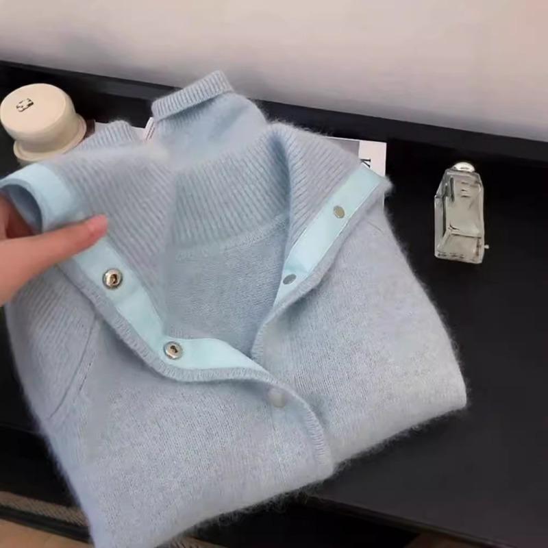 

Снятие осень и зима новый молочный хуху нежный мягкий восковой синий мохеровый свитер вязаный кардиган куртка one size fits all синий