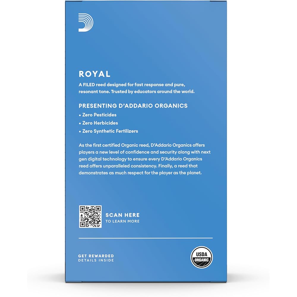 D'Addario WoodWinds Daddario Reed Tenor Saxophone ROYAL RKB1020 [Hardness: 2.0] Pack of 10 [Domes...