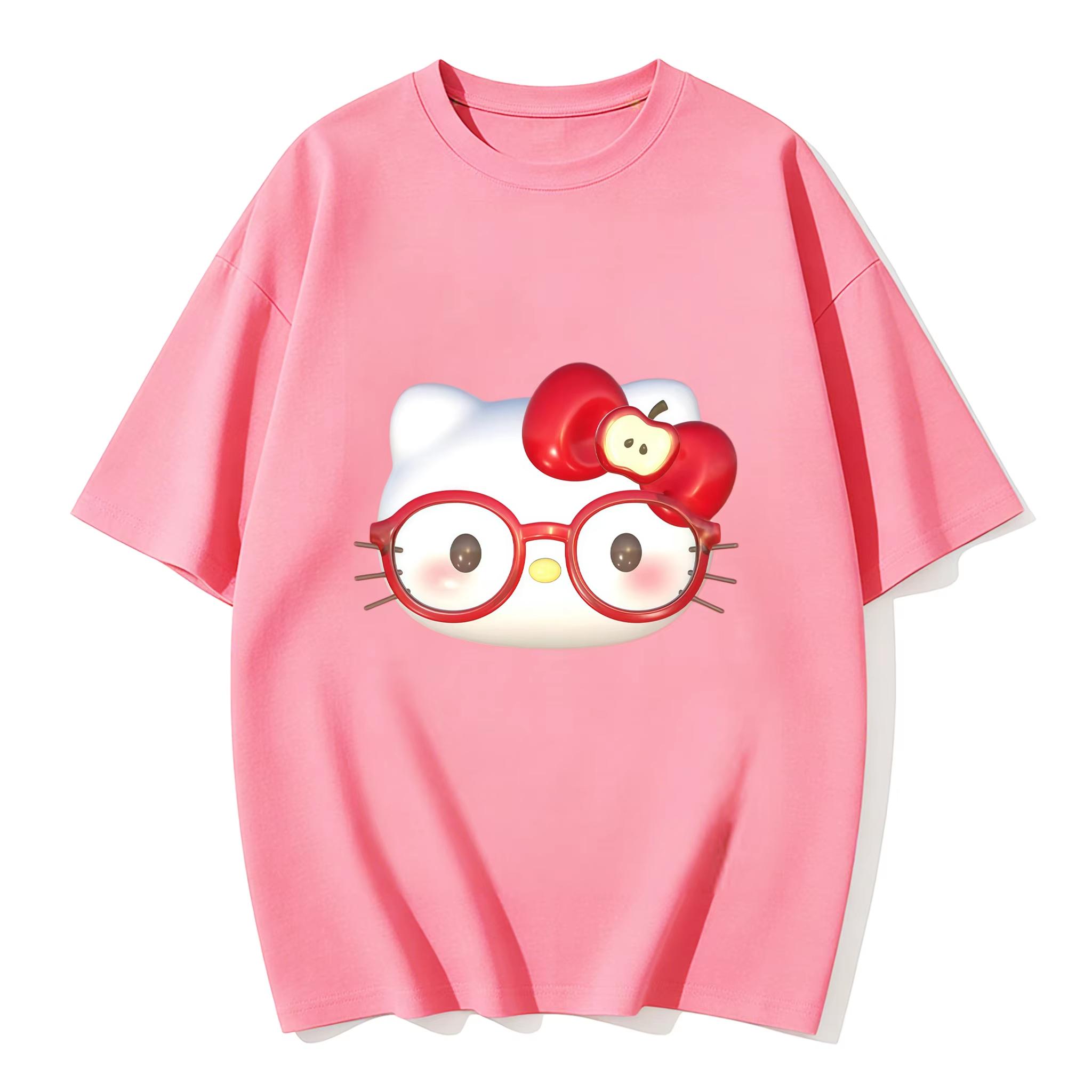 

2026 Summer Hello Kitty Cartoon Printed Short Sleeve Pure Comfortable summer loose Tshirt for Women S