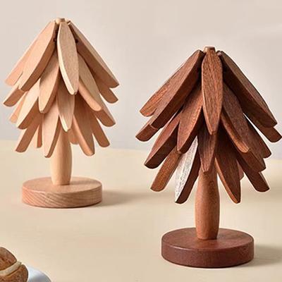 Supporto per albero in legno, sottopentola decorativo, antiscottatura, resistente al calore, tovaglietta in legno, sottobicchiere, pentola