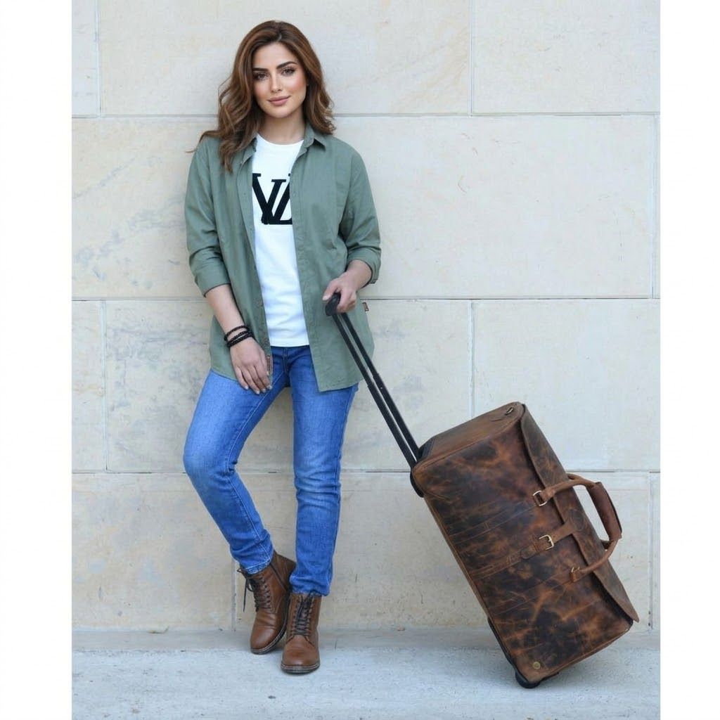 Monogrammed Leather Duffle Bag On Wheels | Genuine Leather Weekender Bag | Leather Holdall | Overnight Bag Men | Gifts For Him