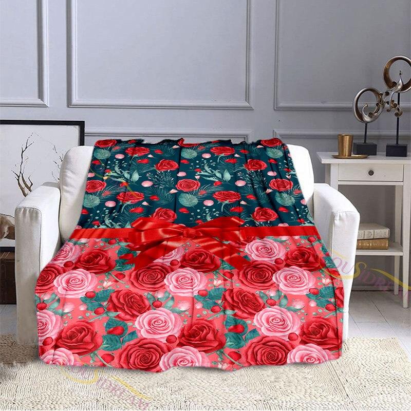 Valentýn Láska Růžová Deka Měkký flanel Fleece Teplý Lehký přehoz Deky Dospělí do postele Pohovka Deka Přehoz přes postel