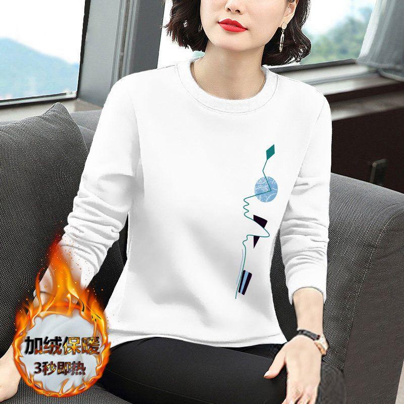 

Флисовое тепло и универсальность женская футболка большого размера женский топ, весна, осень и зима с длинным рукавом осенняя одежда, свободная базовая рубашка XL