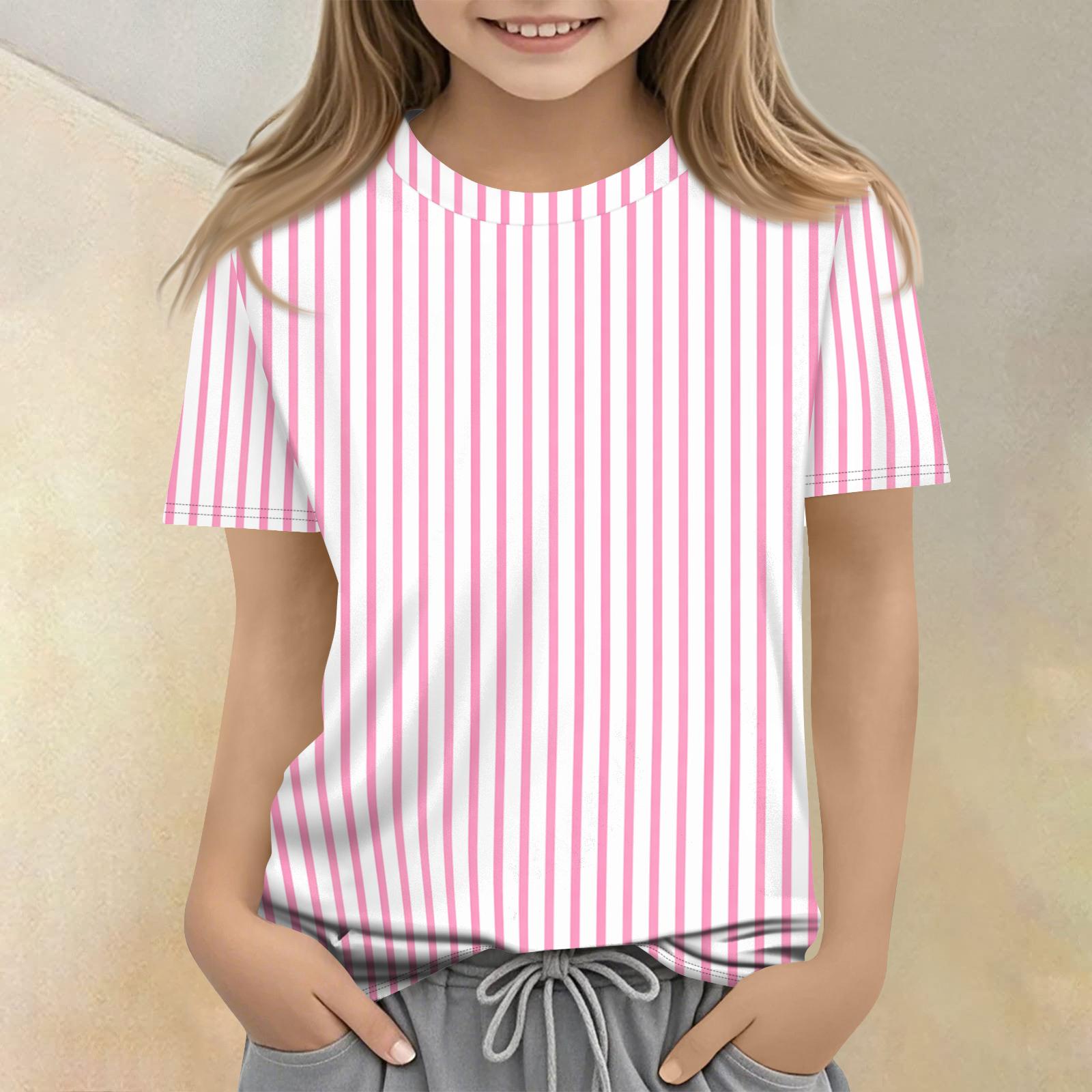 

Kids Striped Print Crew Neck Short Sleeve Casual T-Shirt Lightweight Comfortable Soft Fabric Suitable for Daily Wear and Outdoor Activities 160