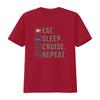 Cruise Holiday T Shirt Eat Sleep Repeat Vacation Vintage Washed Top For Everyday Wear Stretched Unisex Comfortable Versatile
