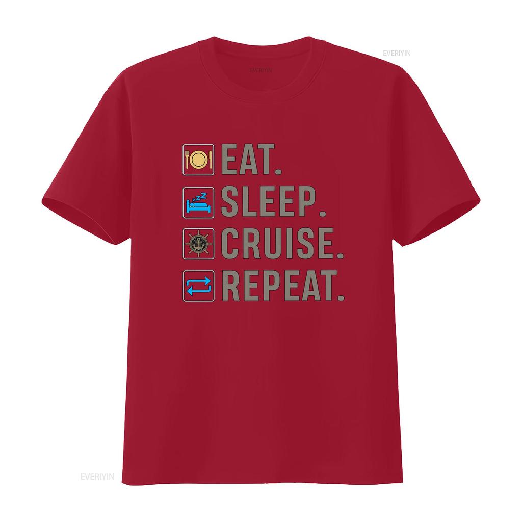 Cruise Holiday T Shirt Eat Sleep Repeat Vacation Vintage Washed Top For Everyday Wear Stretched Unisex Comfortable Versatile