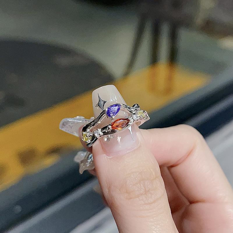 Colored Gemstones, Niche Design, Light Luxury, Open Index Finger, High-End Ring, Women'S Full Diamonds, Zircon Stacking, Wearing Personalized Rings