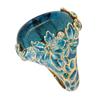 Elegante Frauen Mode Gold Farbe Carving Emaille Blume Ringe für Frauen Kreativität Intarsien Blauen Stein Verlobungsring Schmuck