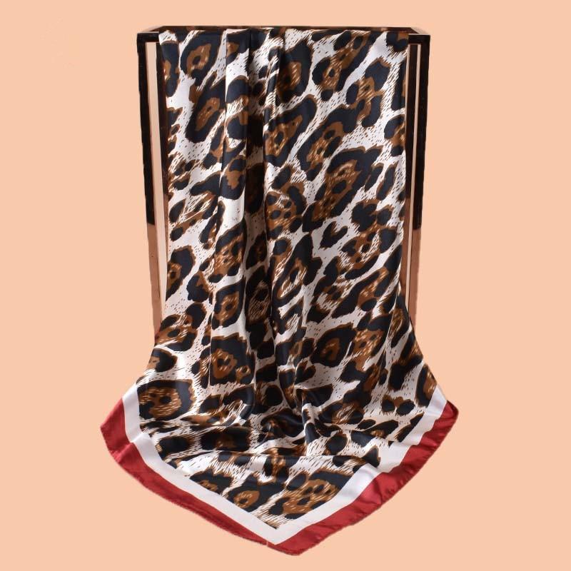 Leopard Square Silk Scarf Women Luxury Design Satin Print Hijab Scarves Pareo Bandana Ladies Shawl Wrap Headband Foulard 90*90cm