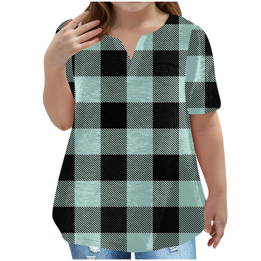 Children's Plus-size T-shirt Casual Fashion V-neck Short-sleeved Pocket Top