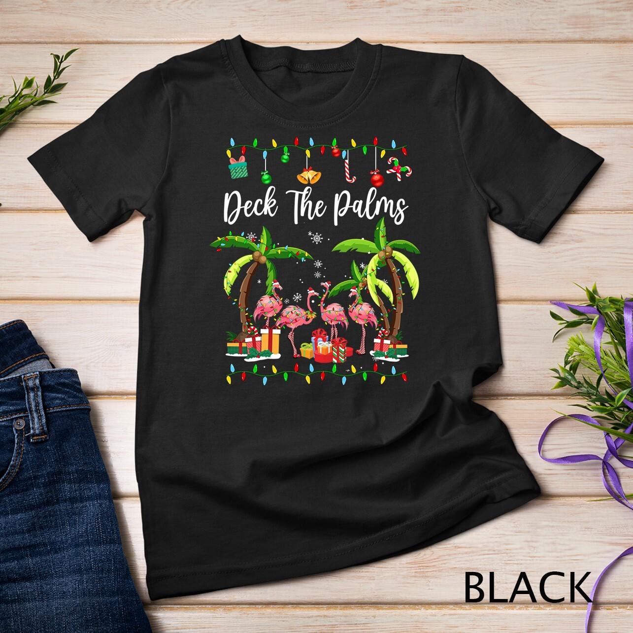 Deck The Palms Merry Flamingo Christmas Tree Xmas Unisex T-Shirt Mens Womens Tees Top 2XL