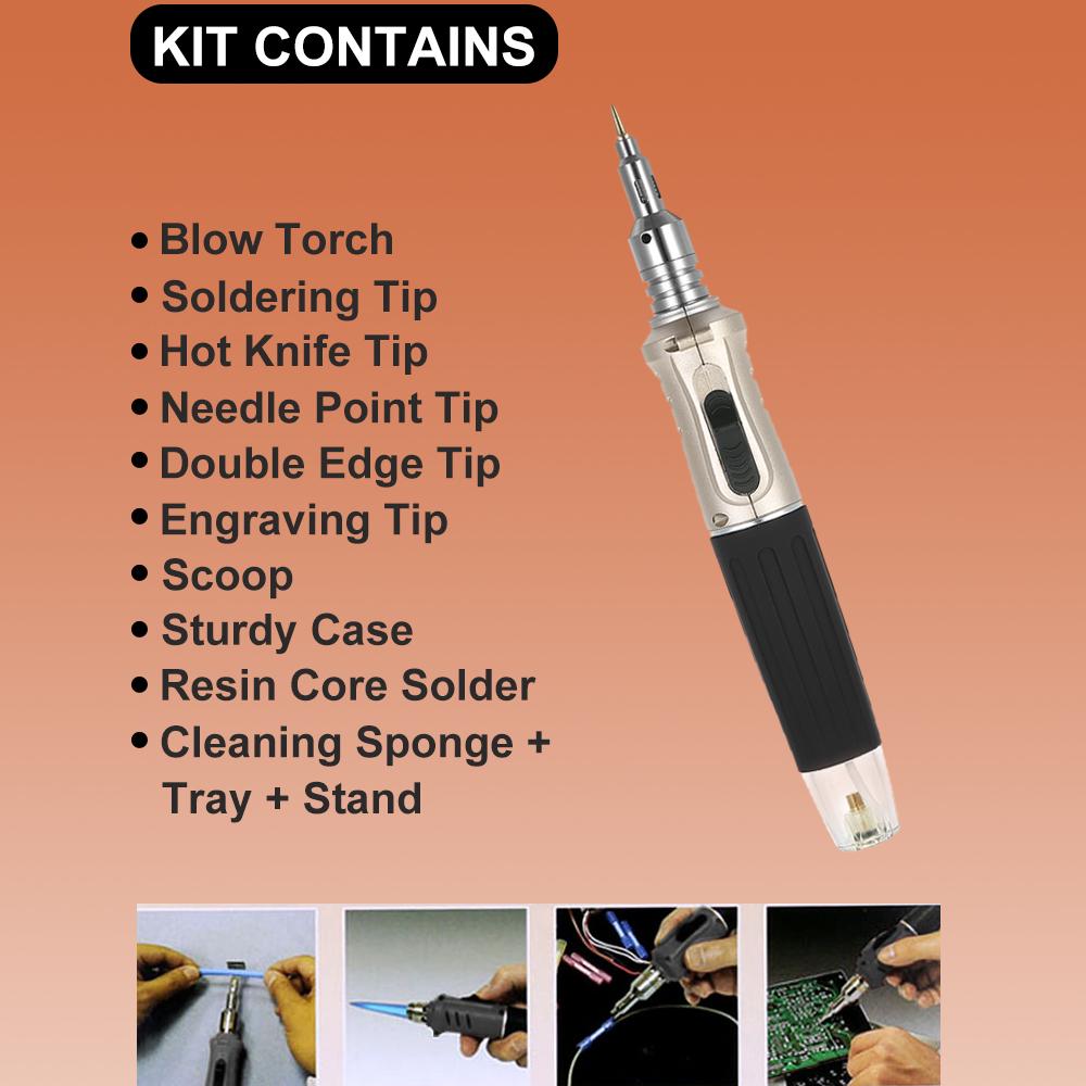 10 in 1 Professional Pen-type Butane Gas Soldering Iron Set 26ml Welding Kit Torch HS-1115K