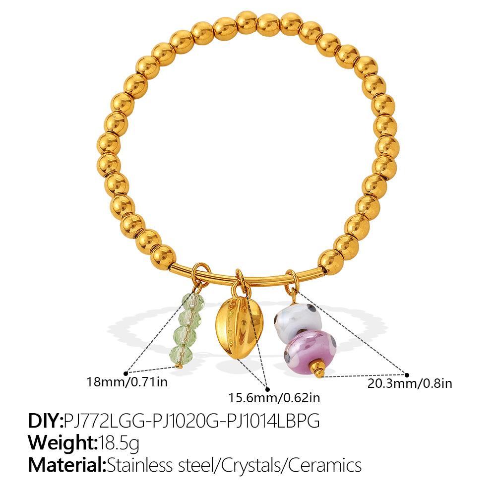 European and American Cross-border Sweet Wind DIY Ceramic Pearl Pendant Gold Round Bead Bracelet Plated 18K Gold Jewelry 18CM