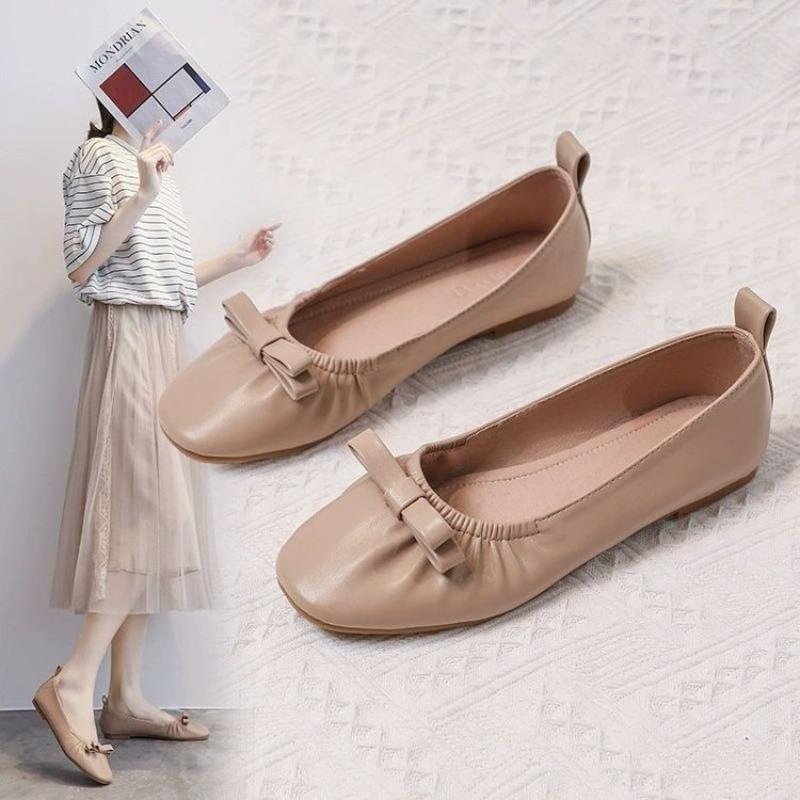Weiches Leder weiche Sohle Doudou Schuhe Damen Herbst neu Schleife mit Rock flacher Boden flacher Ausschnitt ein Pedal Damenschuhe