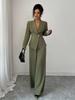Women's European & American Spring/Autumn Fashion V-Neck Long Suit with Wide-Leg Pants Set