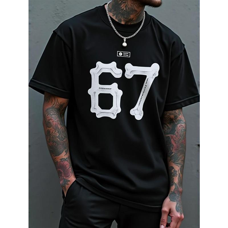 Men'S Short Sleeve T-shirt with Number 67 Printed | Casual Style, Comfortable Daily Wear, Easy and Fashionable, Crew Neck, Regular Fit