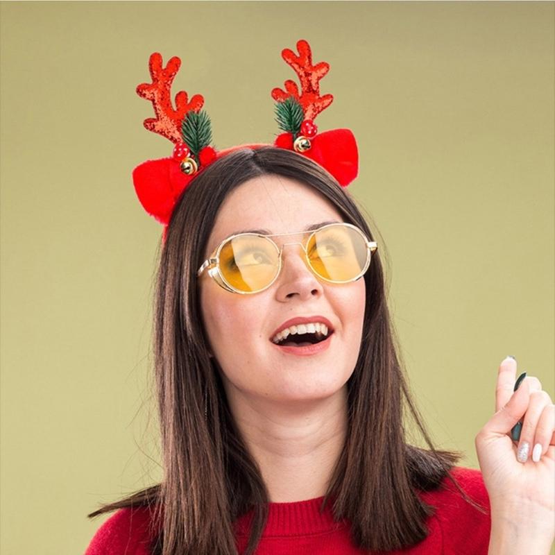 Portable Headgears Ornament Festival Sequined Reindeer Antlers Hair Hoop with Bells for Holiday Parties and Celebration