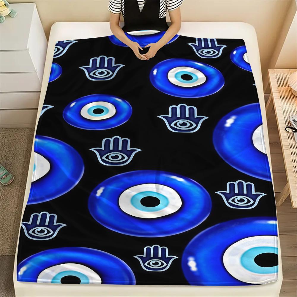 1PC Nazar Boncuğu Print Flannel Blanket, High quality All Seasons, Home Decor, Warmth and Comfort, Perfect for Christmas Gifts 80cm x 120cm