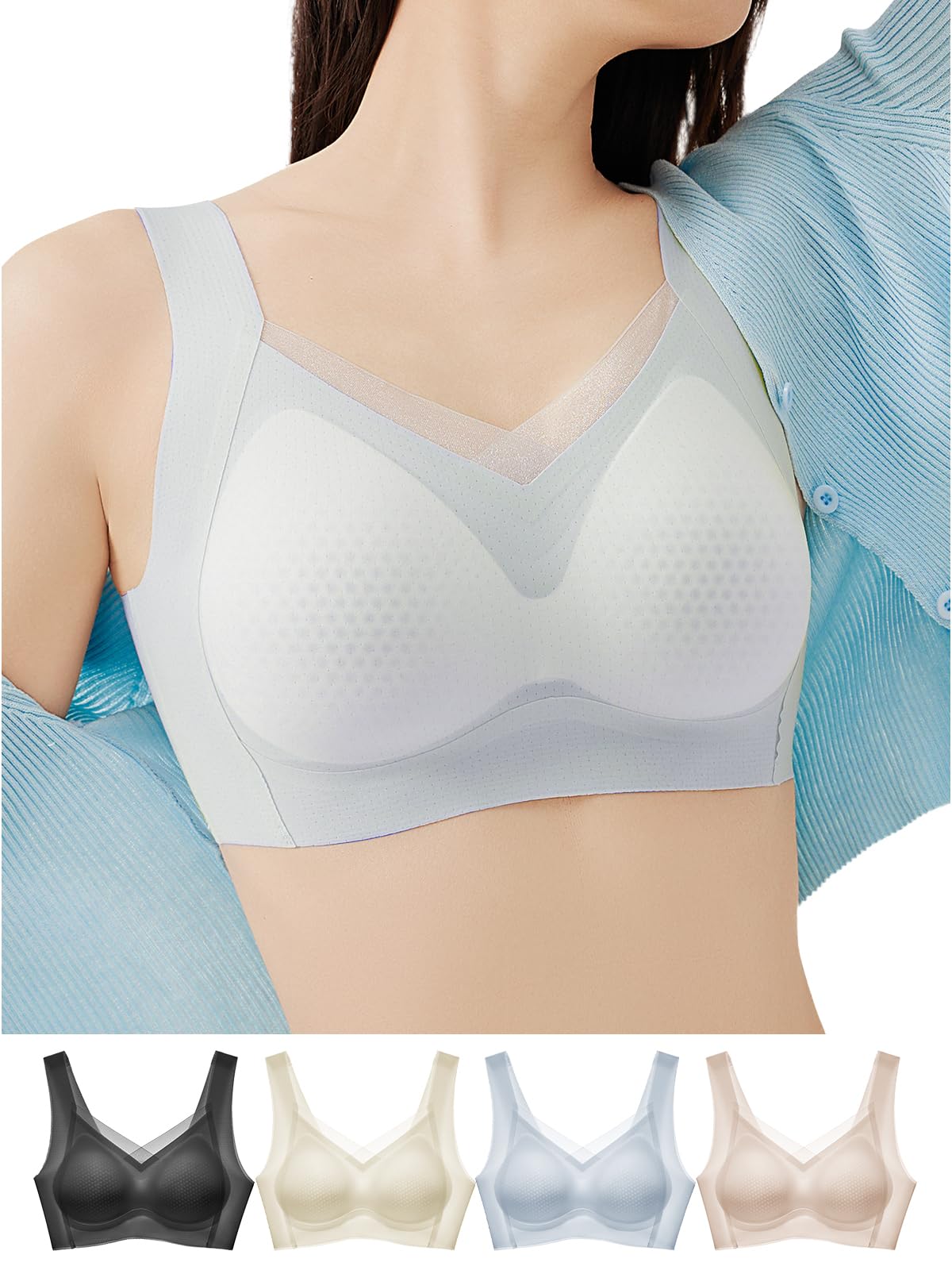 

Ночь День Лето Прохладный Охлаждающий Бюстгальтер Вентиляция Дышащий Охлаждающий Беспроводной Высокий Бок 3D Поддержка с Обеих Сторон для Охлаждения Освежающее Охлаждающее Ощущение синий