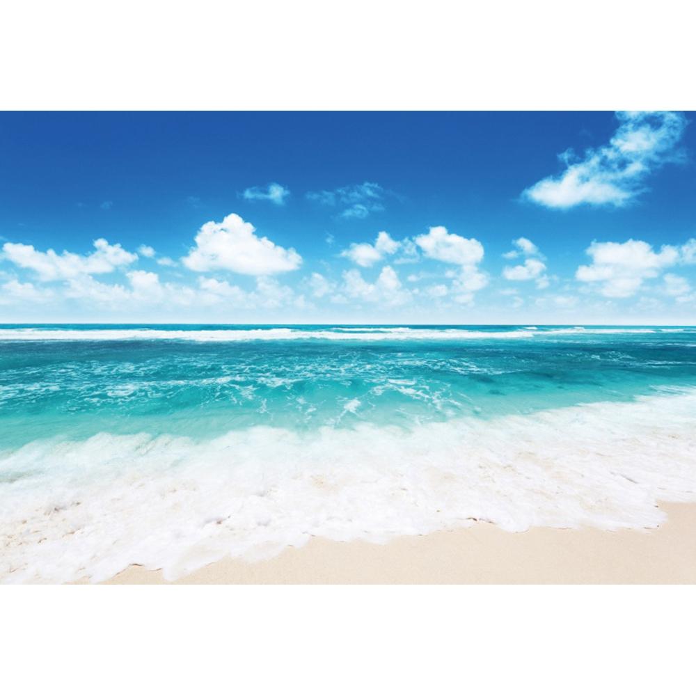 Background Photo with Beach Waves and Sunset, Summer Vacation, Ocean, Beach, Blue Sky, White Cloud, Sand, Photo Shoot