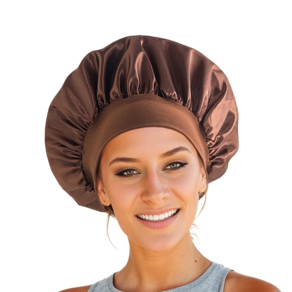 New Satin Wide Brim Nightcap Silky Bonnet Hair Wrap for Sleeping Sleep Cap With Elastic Soft Band Styling Cap Hair Wrapping Tool