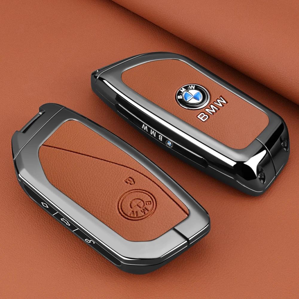 Car Sticker Hot 2025 Zinc Alloy Leather Car Key Case Cover Shell For BMW Series 7 735i 740Li X7 X1 U11 2023 I7 G07 LCI XM Remote
