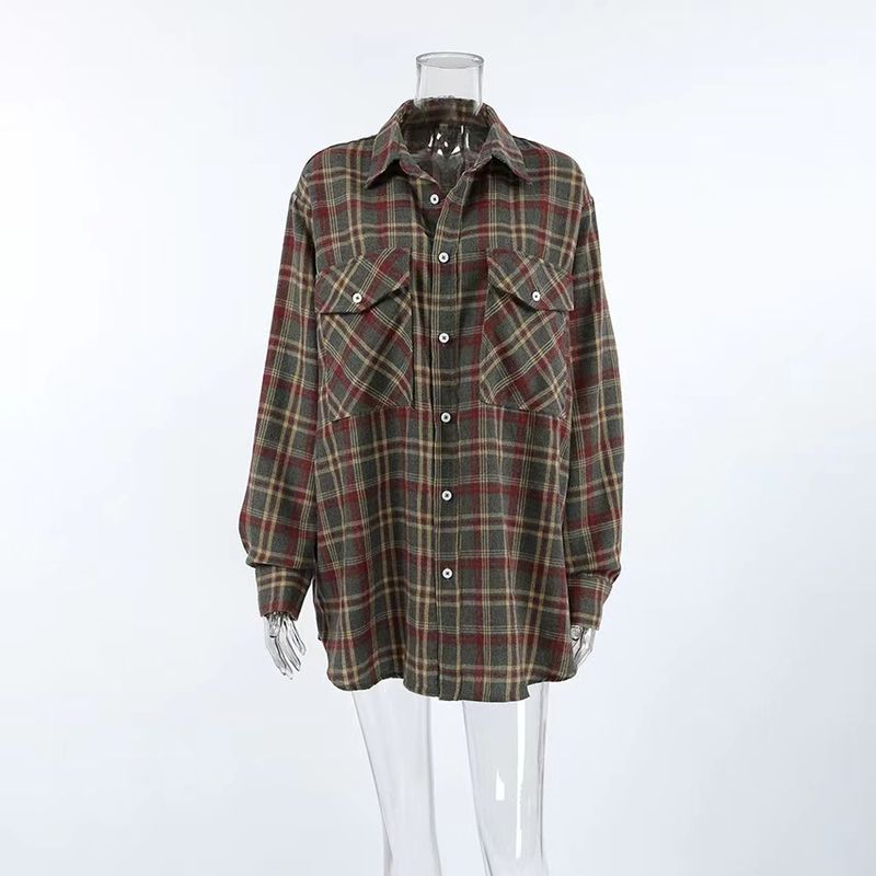 

Рубашки в клетку в западном стиле, повседневные, на все случаи жизни, ретро, свободные, с карманом, свободная клетчатая рубашка Plaid S