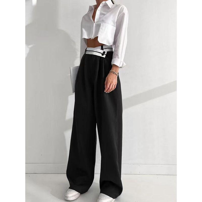 Fashion Wind Contrast Color Casual Draping Mopping Pants Wide Leg Stylish Pants Casual Wide Leg Pants