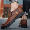 Men's Leather Boots Zipper Low Top Casual Shoes Outdoor Driving Handmade Shoes 39-48
