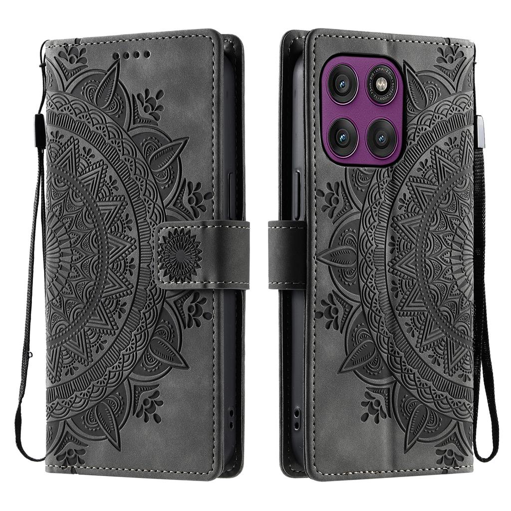 Etui dla Motorola Edge 60 Pro 5G z nadrukowanym totemem, skórzane etui portfelowe w dotyku skóry z paskiem na rękę