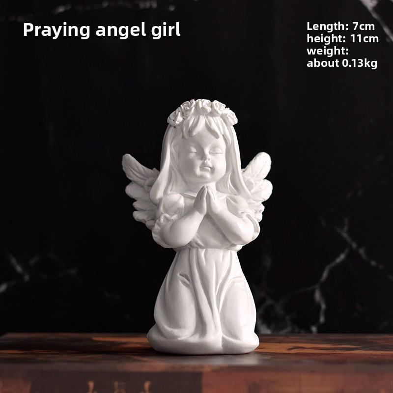 Creative Angel Girl Sculpture for Home Living Room Bookcase Decoration Artwork Resin Statue Decorative Piece Praying Angel Girl